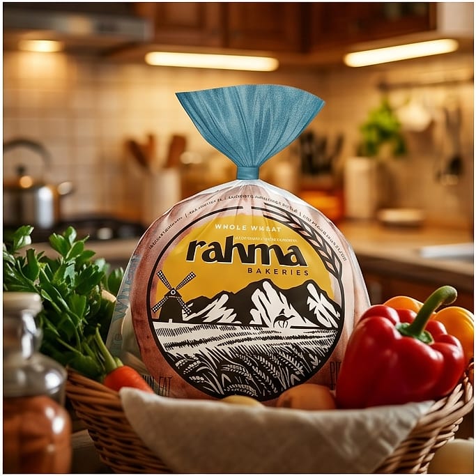 Rahma Whole Wheat pita with fresh vegetables in a home kitchen.